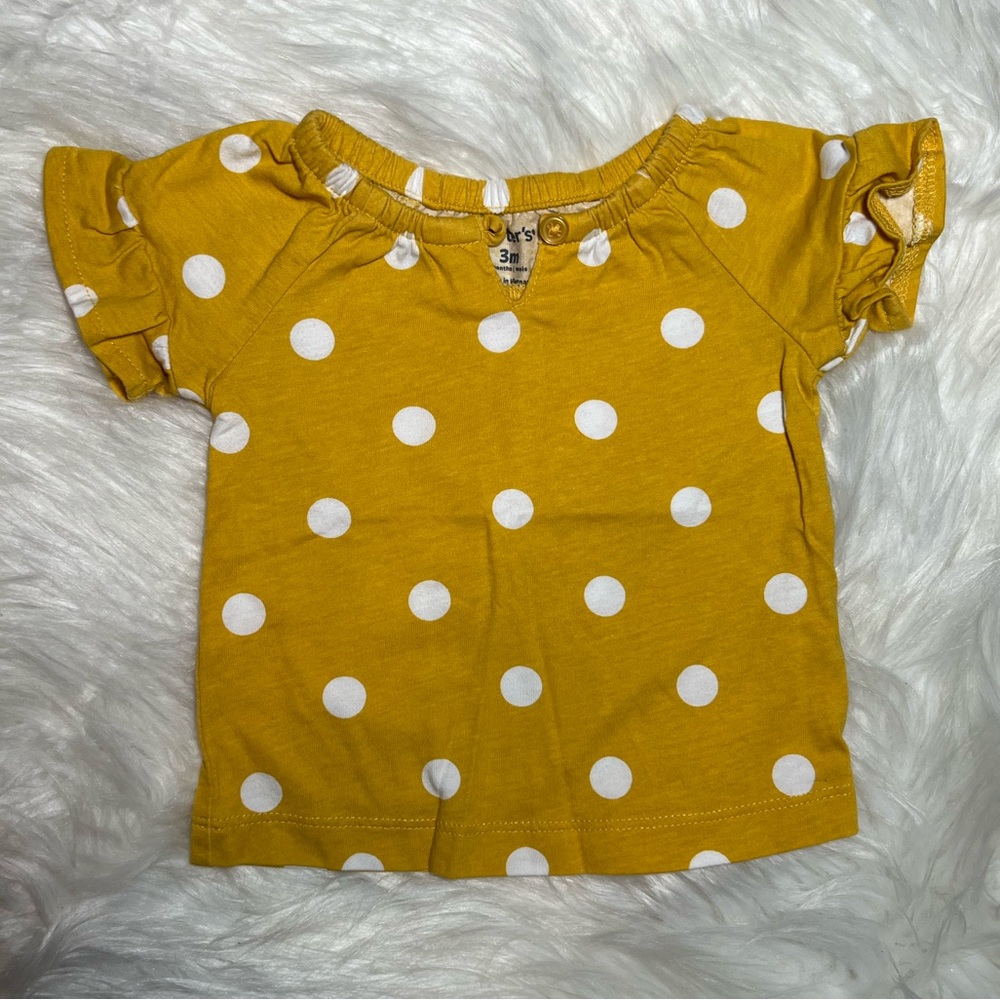 🔴Carter’s Baby Girl Mustard Yellow & White Polkadot Top SZ 3m💛